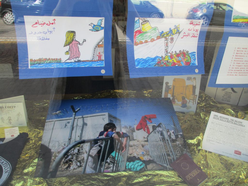 Alcuni disegni dell'album di Sherazade esposti in libreria