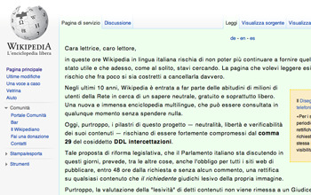 Wikipedia against the proposed new Italian media law #freespeechitaly -  Valigia Blu