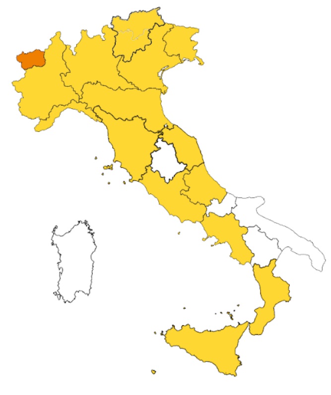 mappa con aree (bianco, giallo, rosso, arancione