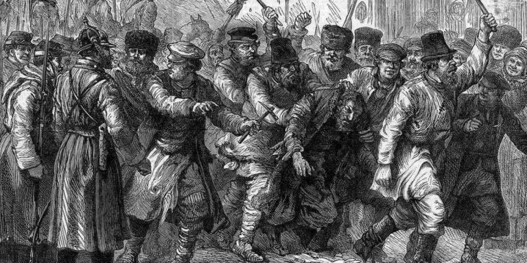 Ebrei subiscono violenze durante un pogrom in Russia, 1880