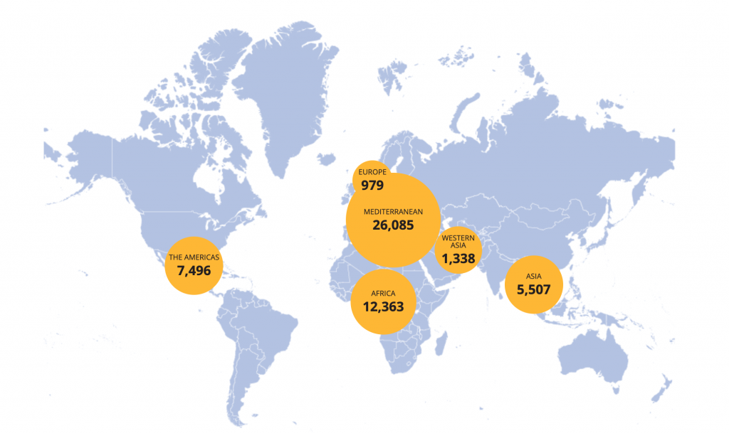 Mappa delle persone morte nel loro percorso di migrazione nel mondo dal 2014 ad oggi