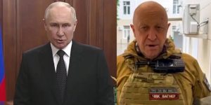 Uno screenshot di Putin e Prigozhin dopo la marcia su Mosca in Russia.