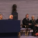 La premio Nobel per la pace 2022 Oleksandra Matviichuk, tiene un discorso.