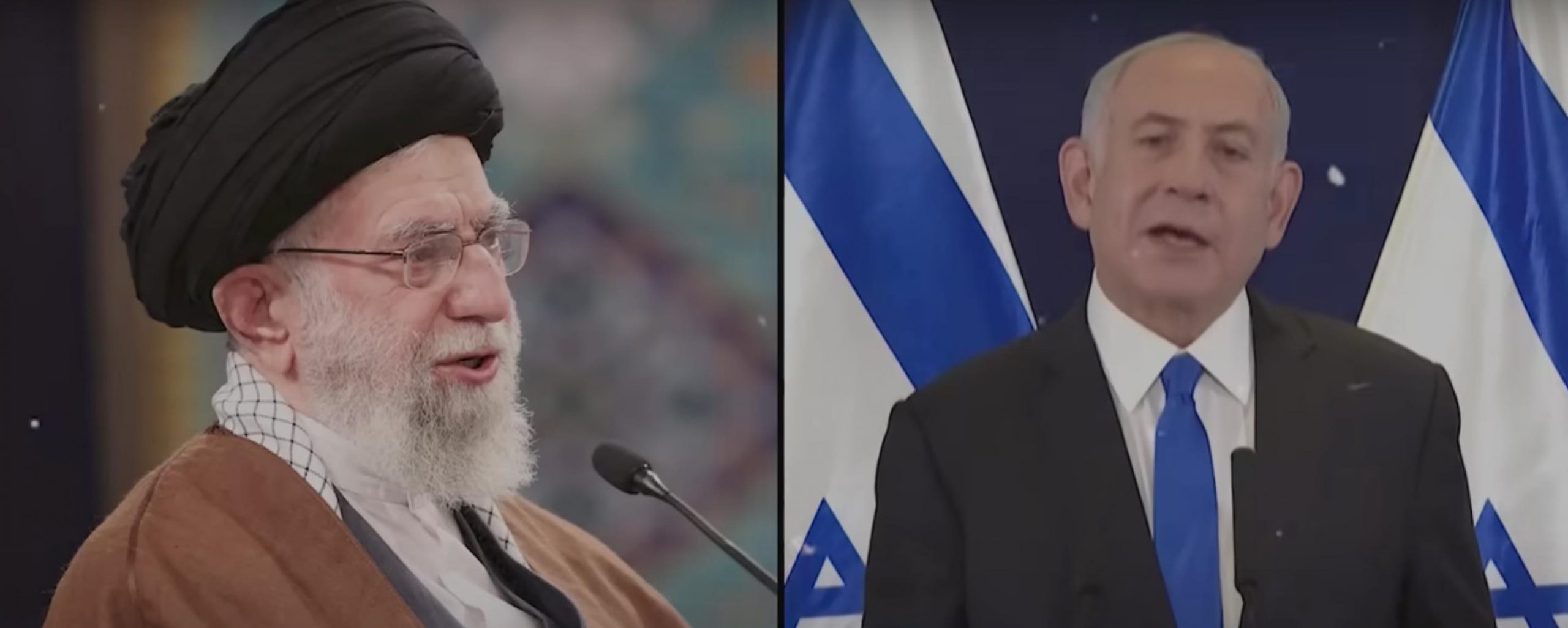 Nella foto, l'ayatollah Ali Khamenei, massima autorità dell'Iran, e il primo ministro di Israele,Benjamin Netanyahu.
