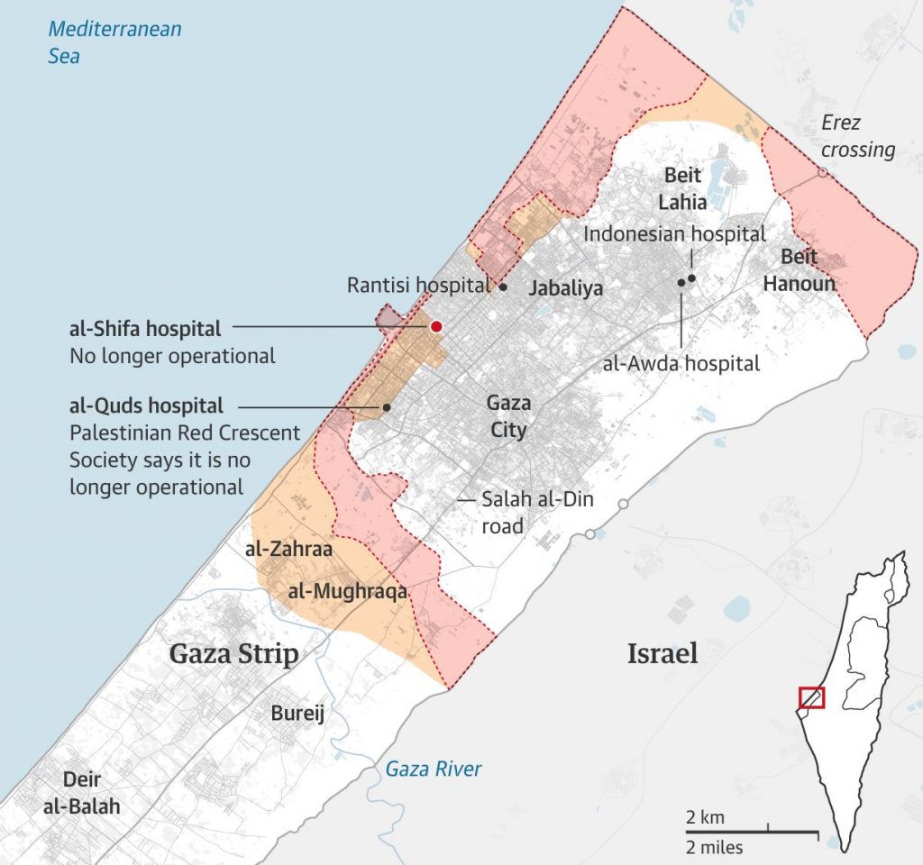Dove si trovano gli ospedali al-Shifa, al-Quds e Rantisi.