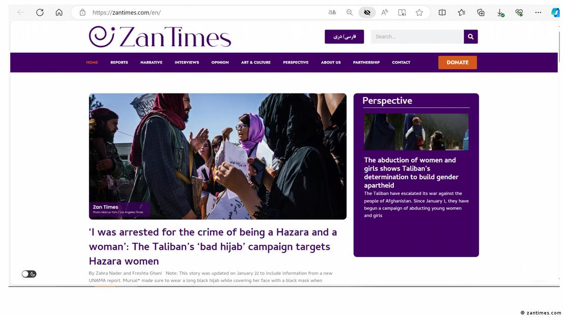L'home page del sito afghano Zan Times. Il coraggio delle donne afghane che si battono per i loro diritti sotto il dominio dei Talebani. La rivista online Zan Times, pubblicata da un gruppo di giornaliste afghane, mira a informare il pubblico.
