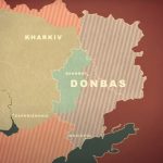 Una mappa del confine tra Russia e Ucraina con il Donbas.