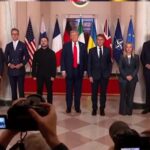 I leader europei con Trump e Zelensky nell'incontro a Washington sull'invasione della Russia in Ucraina.
