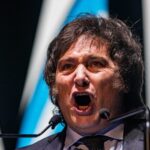 Il presidente dell'Argentina durante un comizio