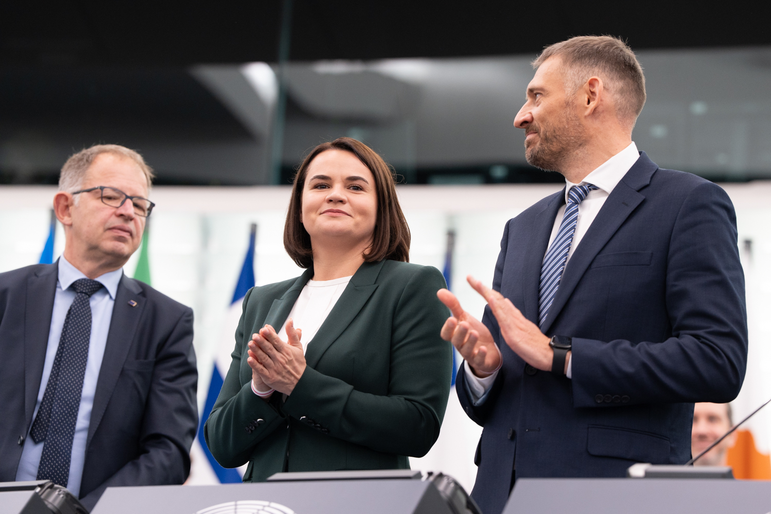 I leader dell'opposizione bielorussa Sergey Tihanovski e Sviatlana Tsikhanouskaya al Parlamento Europeo a Strasburgo