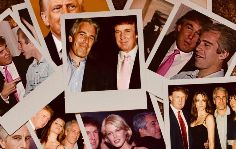 Un collage di immagini con Trump ed Epstein insieme