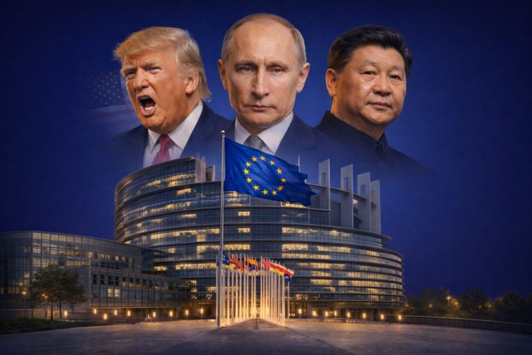 Trump Putin e Xi guardano minacciosi il parlamento europeo
