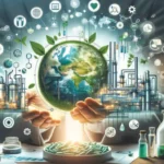 Un grafico con al centro il pianeta in mano a un medico e in basso su un tavolo medicine