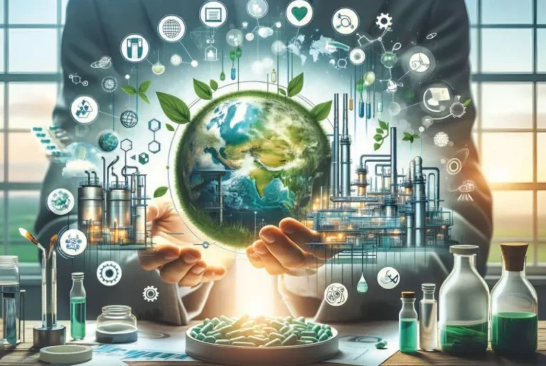 Un grafico con al centro il pianeta in mano a un medico e in basso su un tavolo medicine