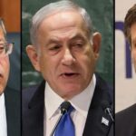Da sinistra verso destra i volti di Ben-Gvir, Netanyahu e Smotrich